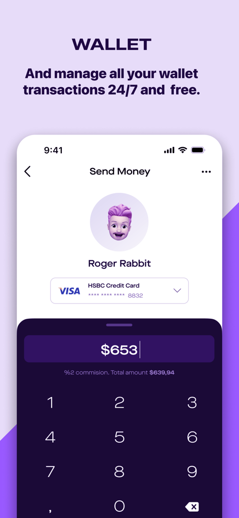 Mobile interface of the Kassa app showing a user sending money to a contact from their digital wallet.