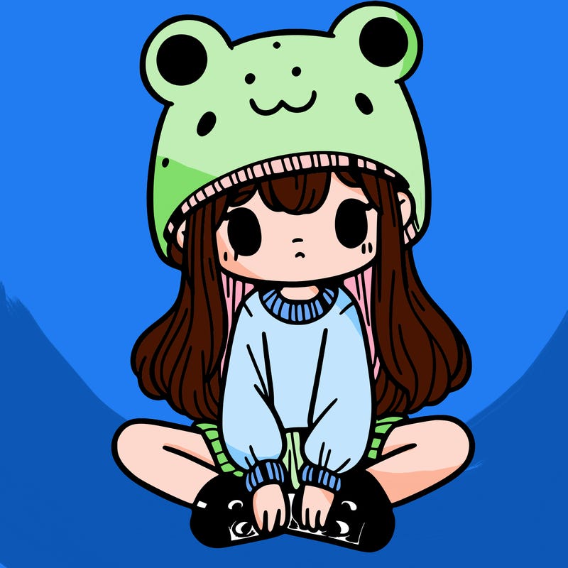 a girl wearing a frog hat and some frog socks