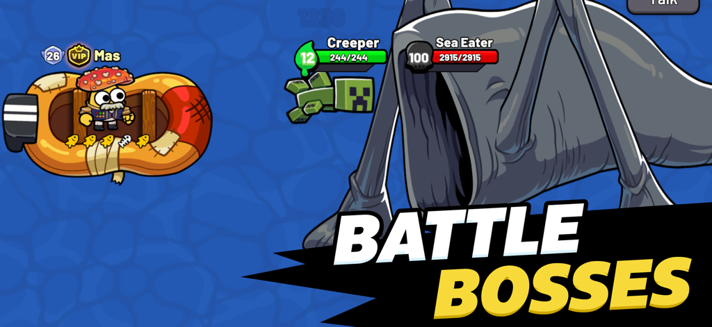 All Out: Play with Friends - Gameplay showing a character battling the Sea Eater boss in the All Out app