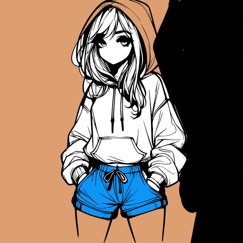 realistic girl in shorts and hoodie