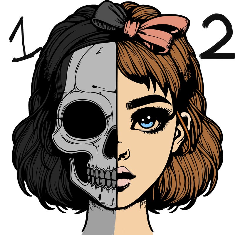 realistic girl with half skull mask