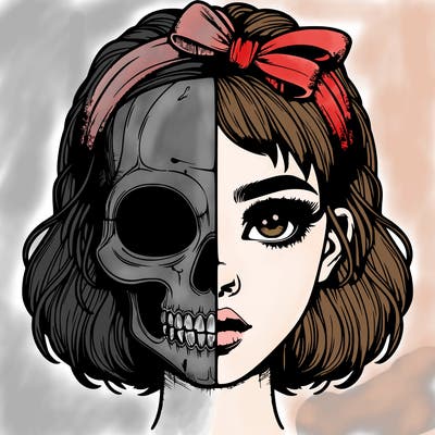 realistic girl with half skull mask