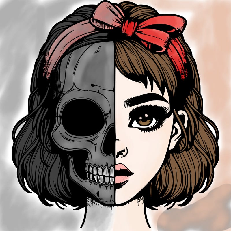 realistic girl with half skull mask