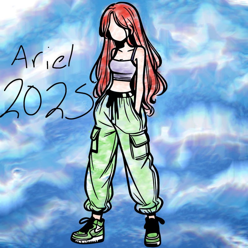 girl in baggy pants crop top and long hair