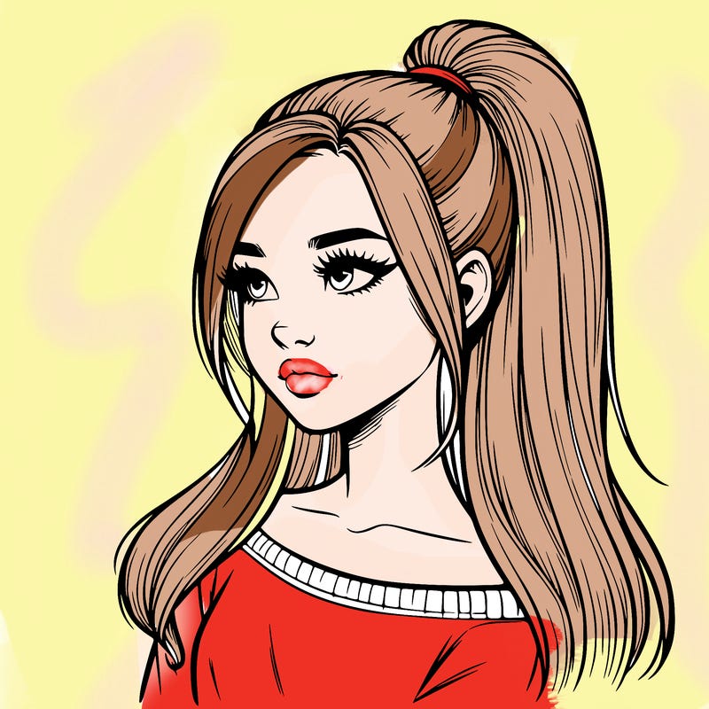realistic girl with a high ponytail