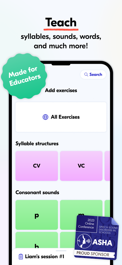 Speech Blubs Pro made for SLPs - Speech Blubs Pro app interface for SLPs to teach syllables and sounds with a custom session builder