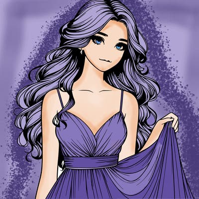 realistic girl in flowy silky prom dress