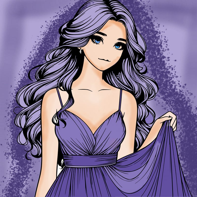 realistic girl in flowy silky prom dress