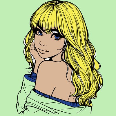 realistic girl with bangs looking over her shoulder