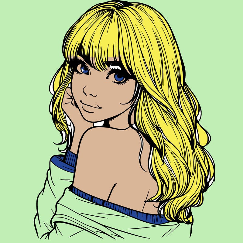 realistic girl with bangs looking over her shoulder