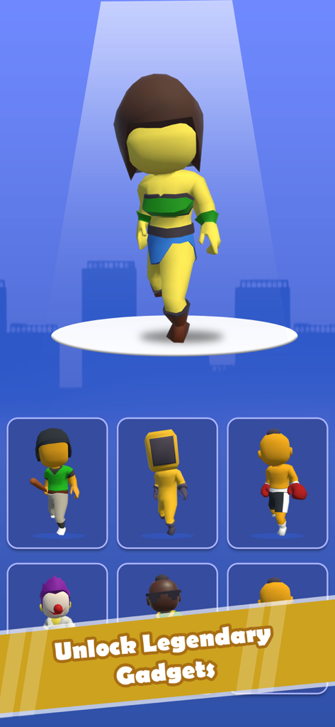 Parkour Race - Fun Run Games - Character selection menu in Parkour Race showing various unique avatars and the unlock legendary gadgets banner.