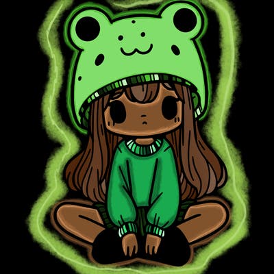 a girl wearing a frog hat and some frog socks
