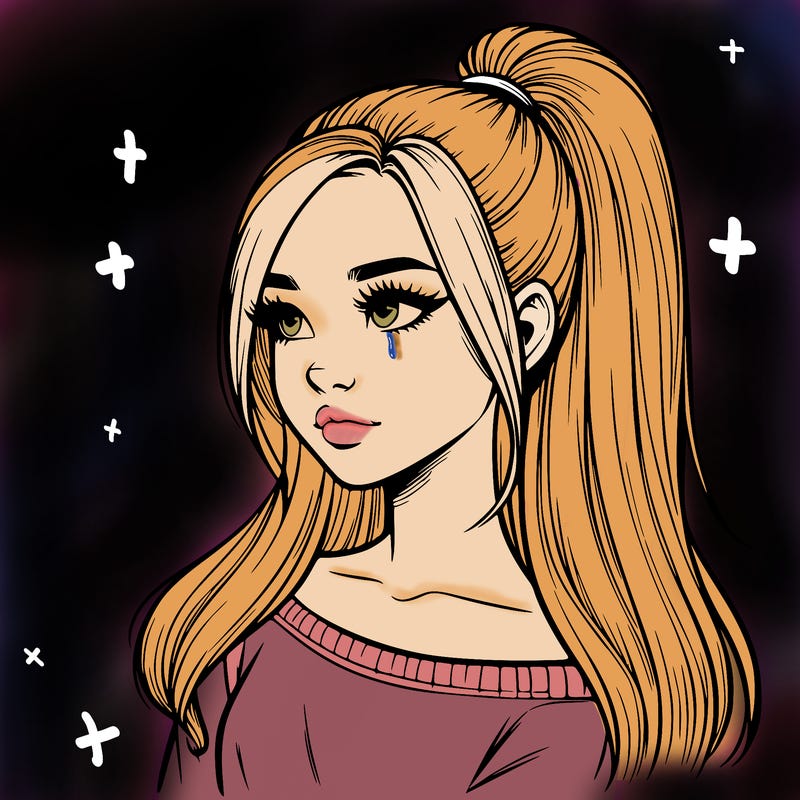 realistic girl with a high ponytail