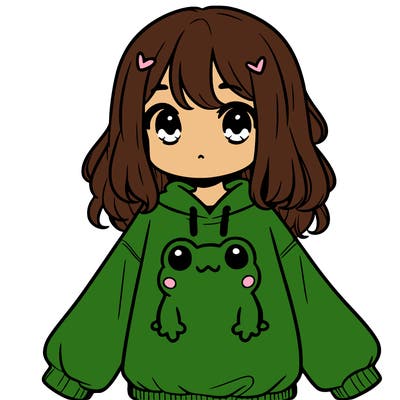 girl wearing frogging sweatshirt