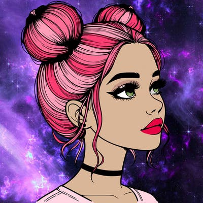 realistic girl with buns on the top of her head