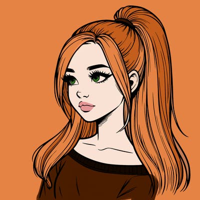 realistic girl with a high ponytail