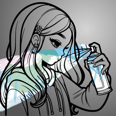 a realistic girl spray painting