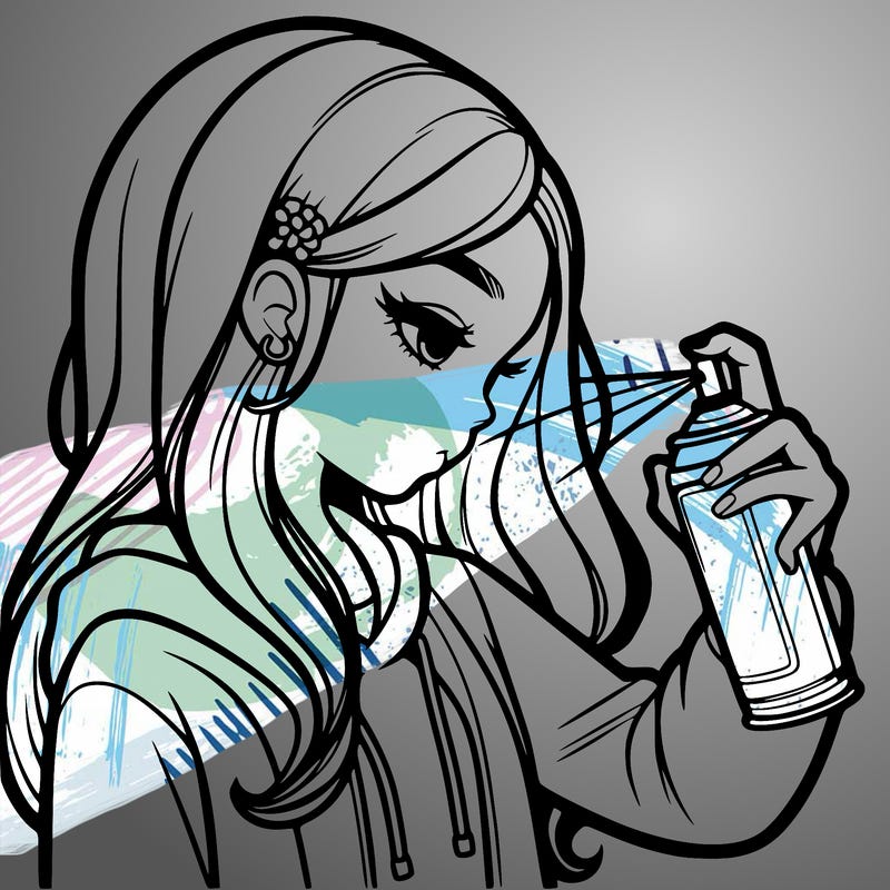 a realistic girl spray painting