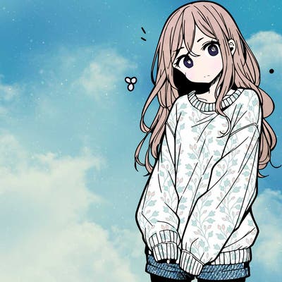 manga teen girl  in a sweater and baggy pants