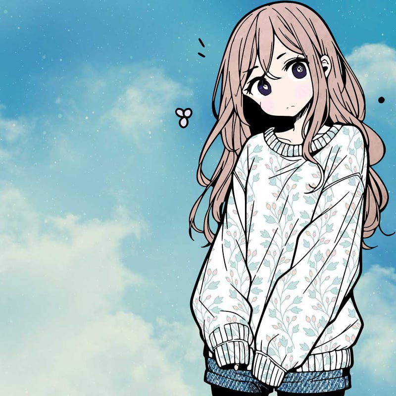 manga teen girl  in a sweater and baggy pants