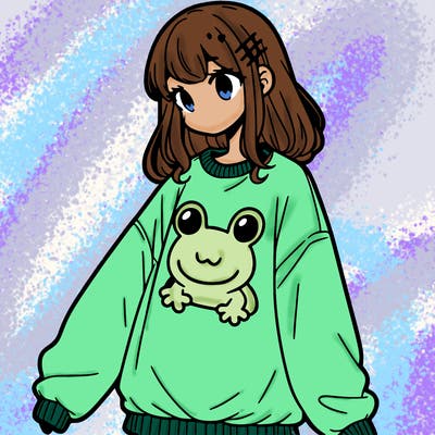 girl wearing frogging sweatshirt