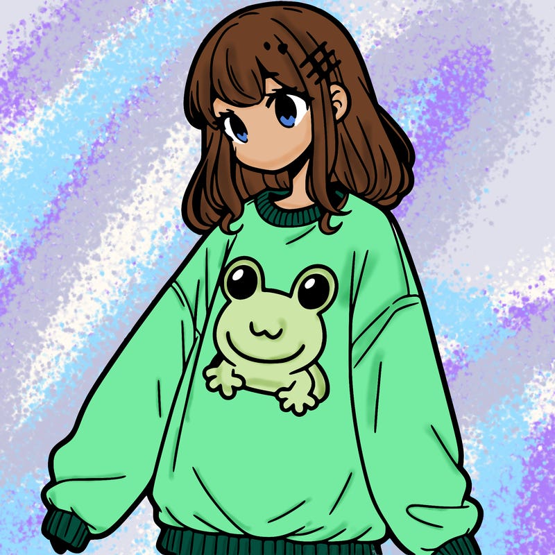 girl wearing frogging sweatshirt