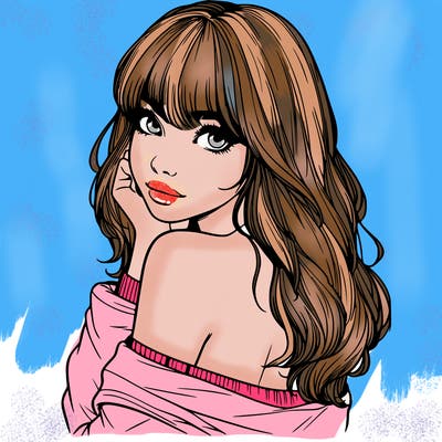 realistic girl with bangs looking over her shoulder