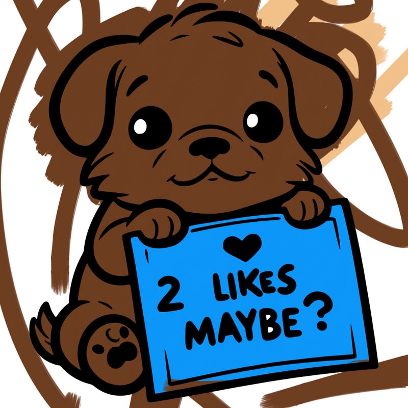 a puppy holding a sign that says 2 likes maybe?