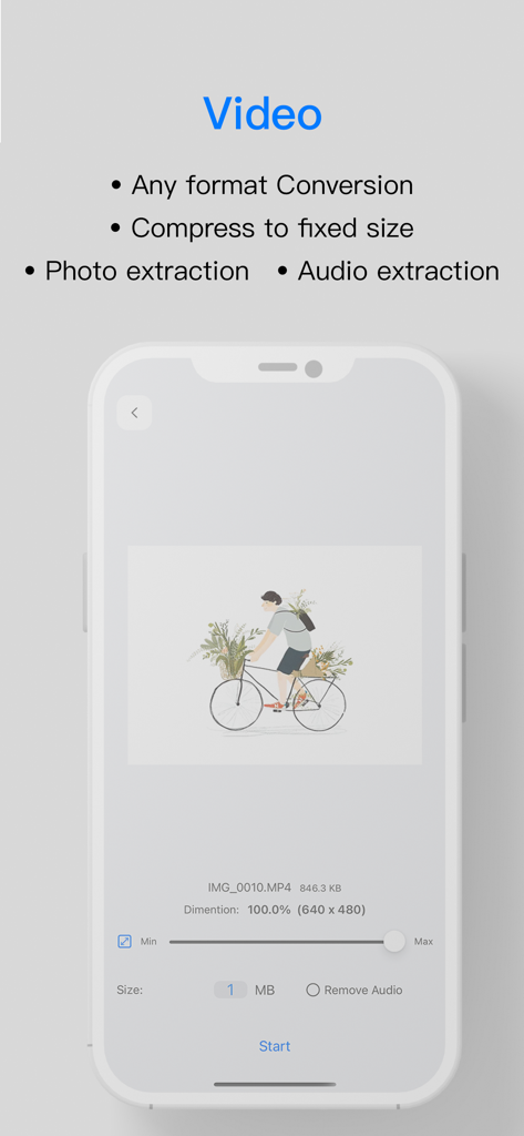 Toolbox by Paperclip - Interfaccia di Toolbox by Paperclip che mostra strumenti di conversione e compressione video su un iPhone