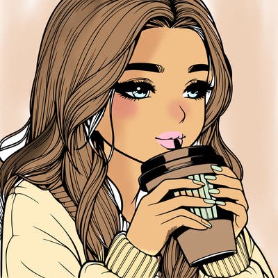 realistic girl drinking coffee