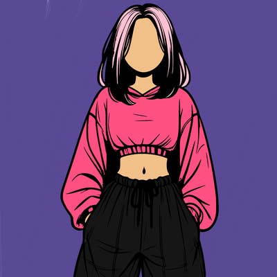 realistic girl faceless with baggy pants and a crop top