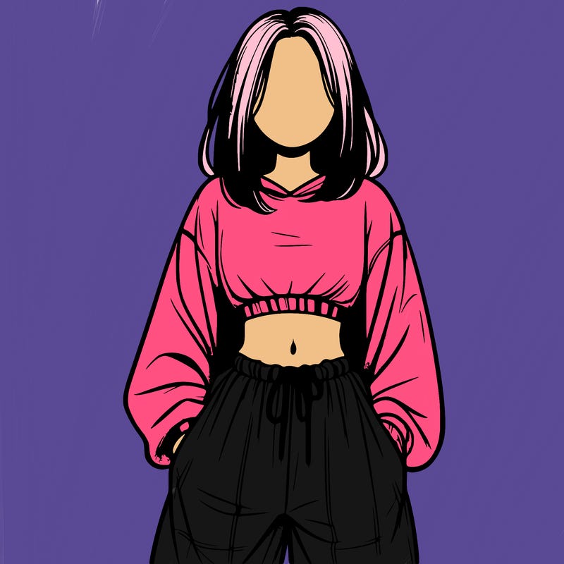 realistic girl faceless with baggy pants and a crop top