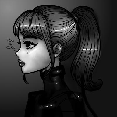 realistic woman with a pony tail hair style