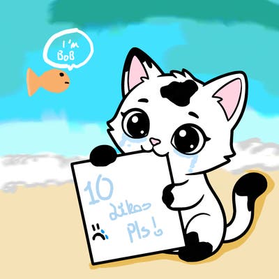 a small cat with a blank sheet of paper in its hand. the cat is sooooooo cute!