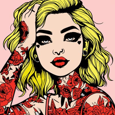 realistic girl with tattoos all over