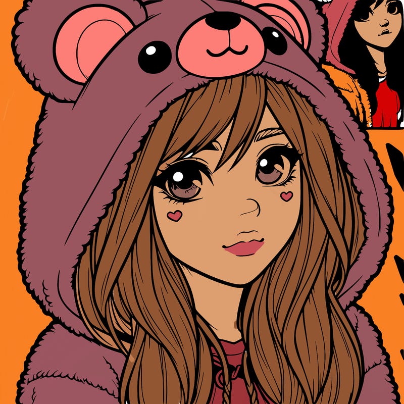 realistic girl in a bear hoodie
