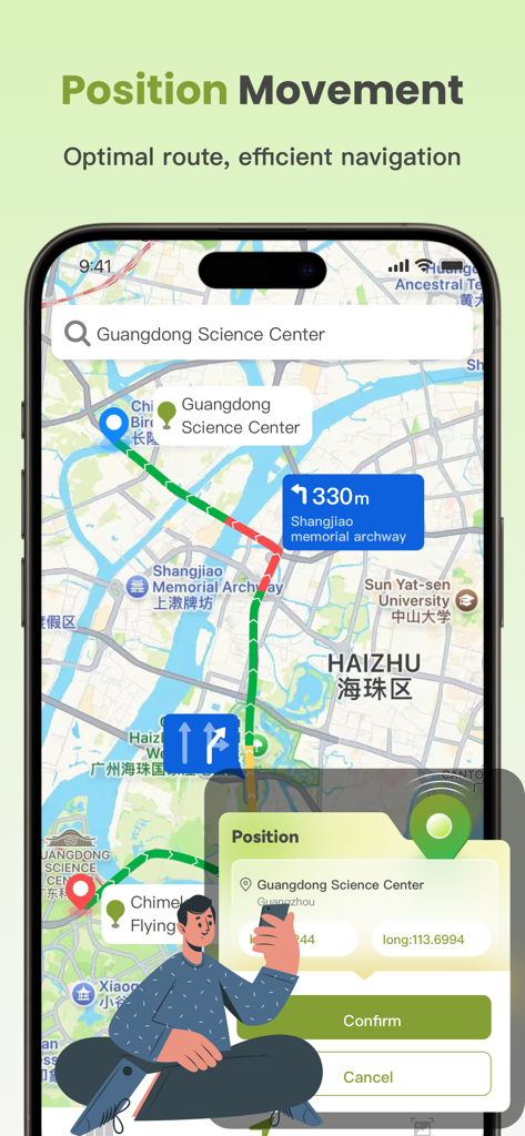 iAnyGo - Location change tool - iAnyGo app showing position movement and navigation route on a map interface