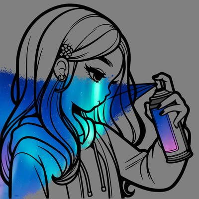 a realistic girl spray painting