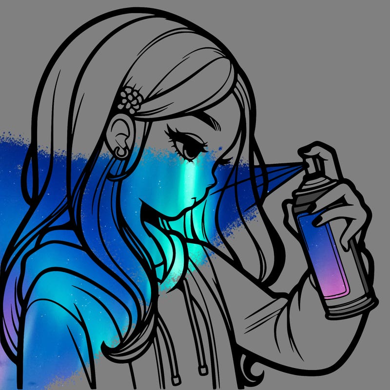 a realistic girl spray painting