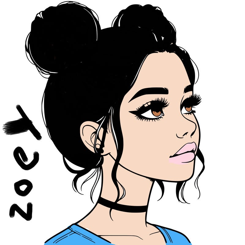 realistic girl with buns on the top of her head