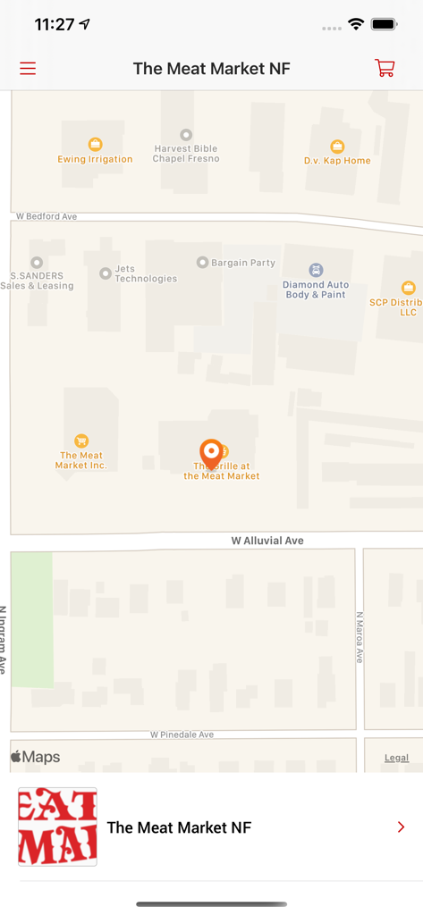 The Meat Market - 프레즈노 캘리포니아의 정육점 위치를 보여주는 The Meat Market 앱 내 지도 보기