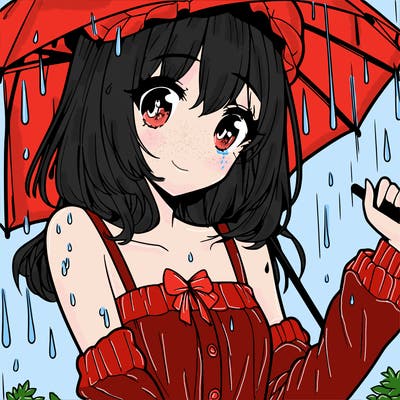 pretty anime girl in the rain