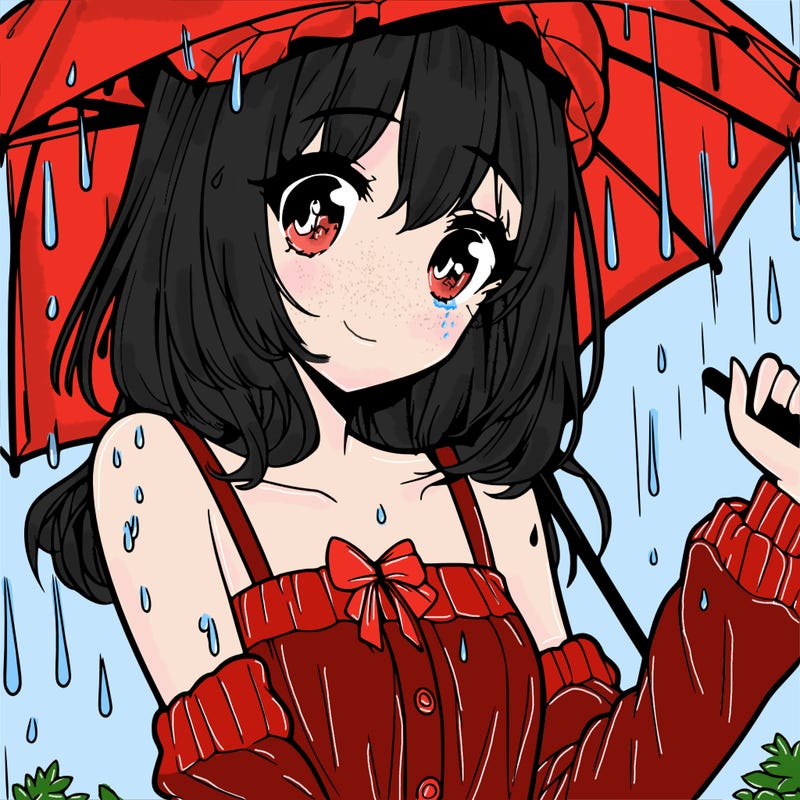 pretty anime girl in the rain