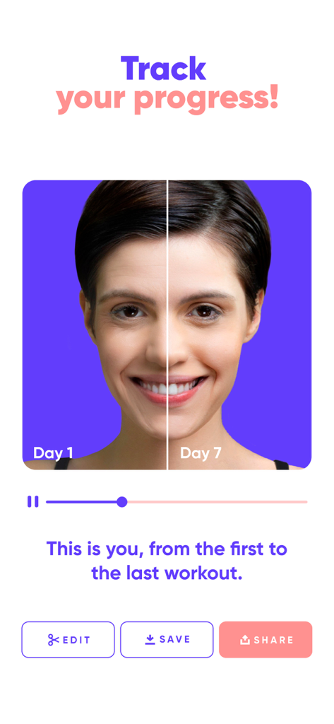 Face Exercises - A side-by-side comparison of a woman's face showing results from day one to day seven of face exercises
