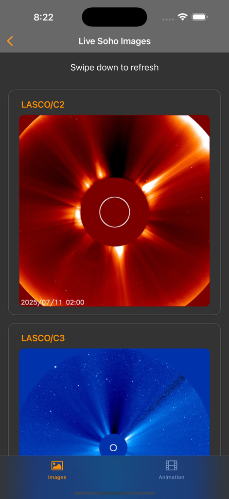 Light Pollution Map - Dark Sky - Live solar images from the SOHO mission showing sun coronagraphs