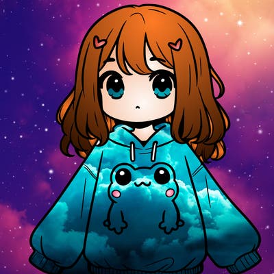 girl wearing frogging sweatshirt