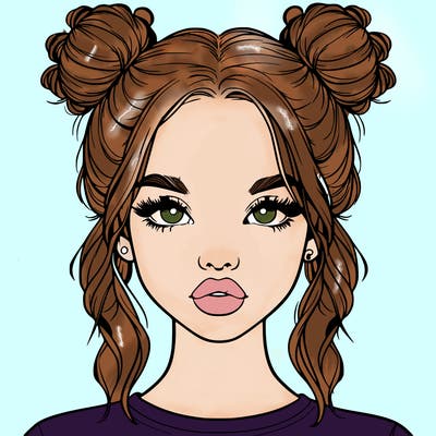 realistic girl with two buns in hair and lips