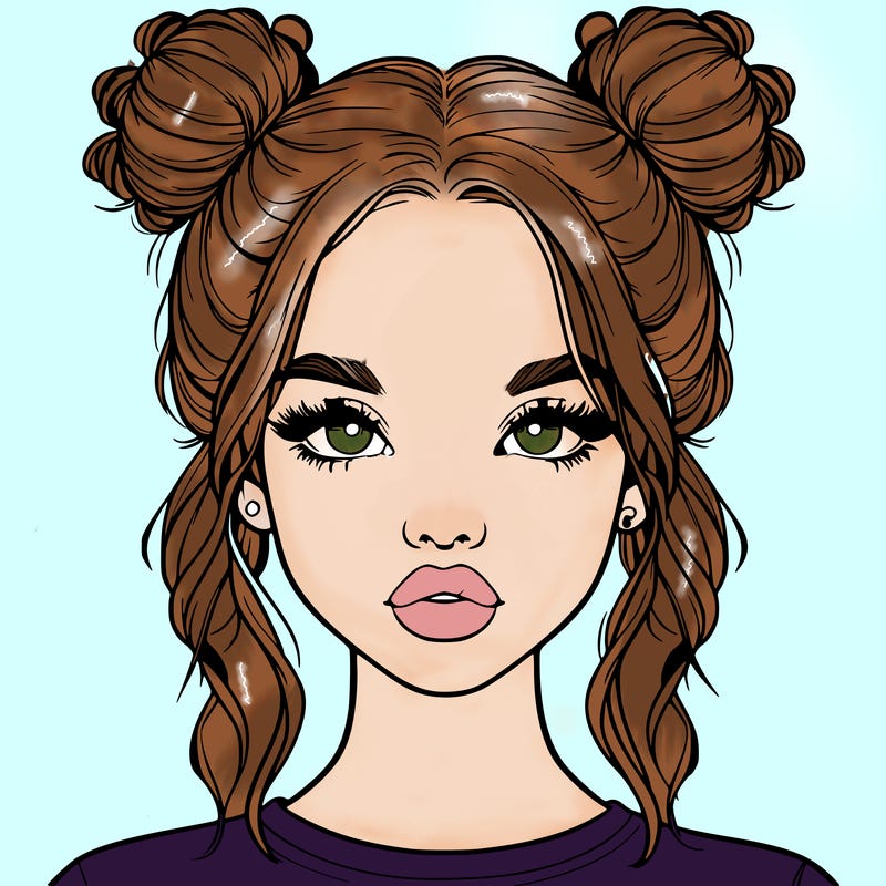 realistic girl with two buns in hair and lips