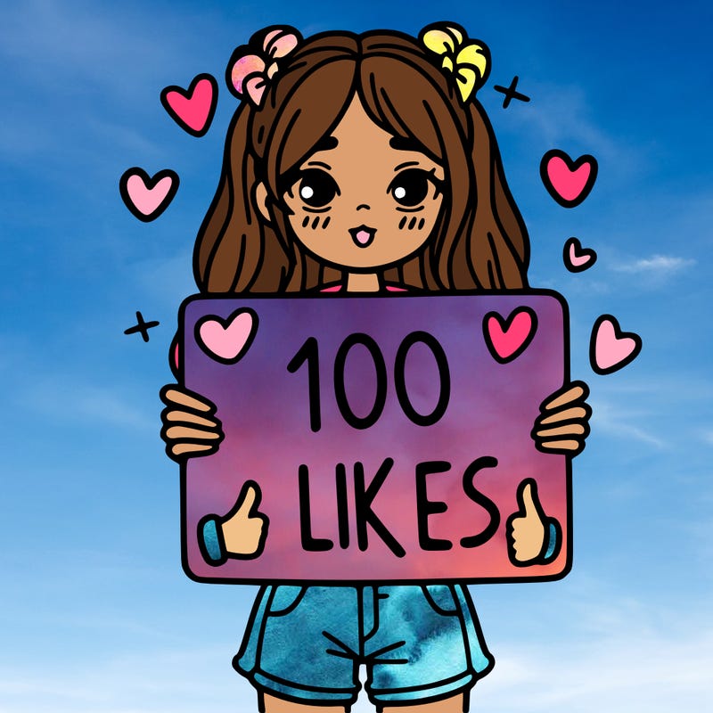 girl holding a sign saying 100 likes