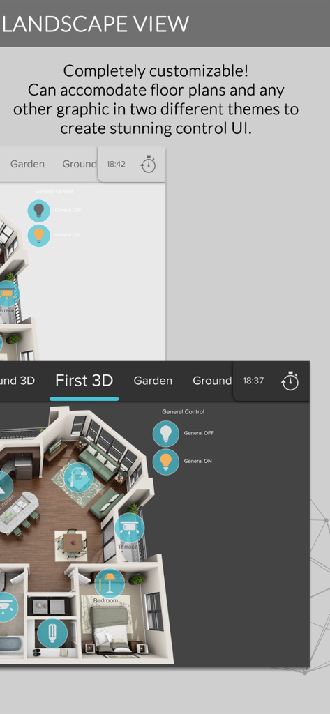 Thinknx UP - Customizable 3D floor plan interface for professional home automation control